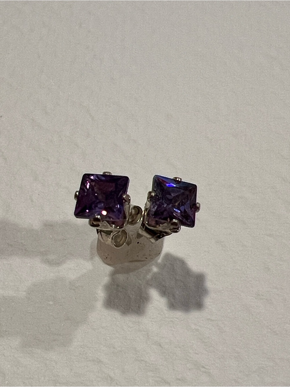 Sterling Silver Square Purple Cubic Zirconia Stud Earrings